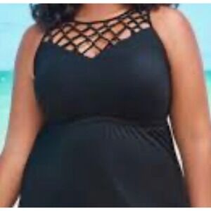 APT. 9 Women's Plus Size 2X Black High Neck Tankini Top Swimsuit‎ New with Tags
